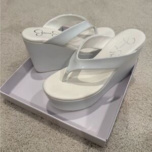 Jessica Simpson White Super Patent Wedge Sandals